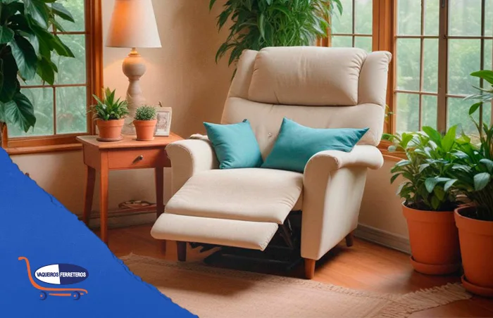 Sillón reclinable en una sala decorada con plantas