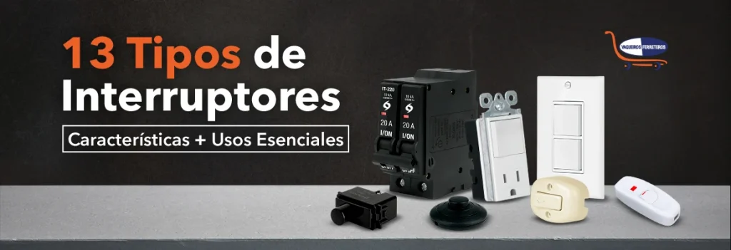 Varios tipos de interruptores en exhibición sobre una superficie