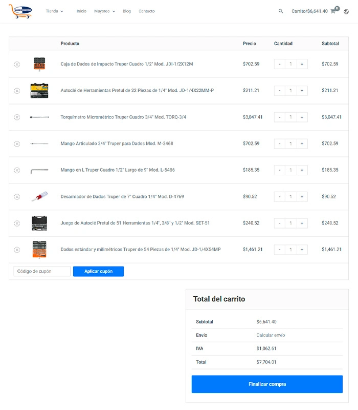 Agrega los productos al carrito de compras